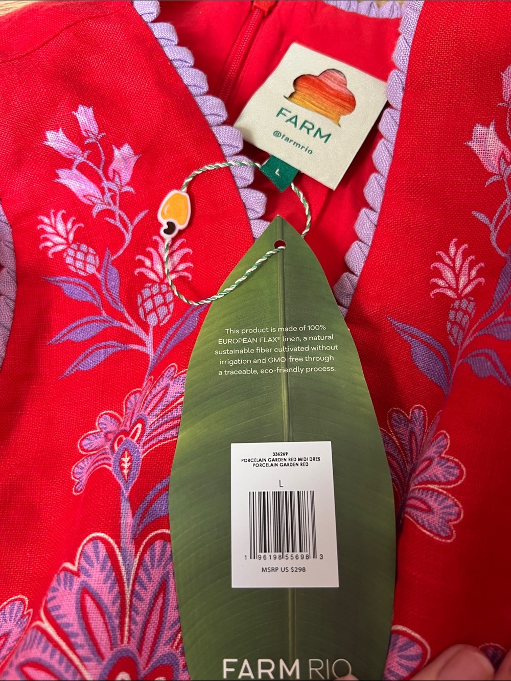 *NWT FARM Rio Red Linen Maxi Dress with Lavender Floral pattern - Picture 5 of 7